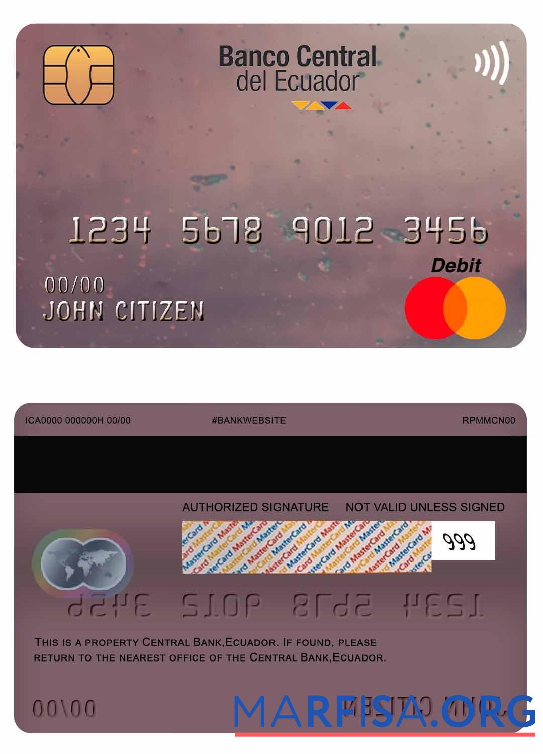 Realistic Ecuador Central Bank mastercard real example